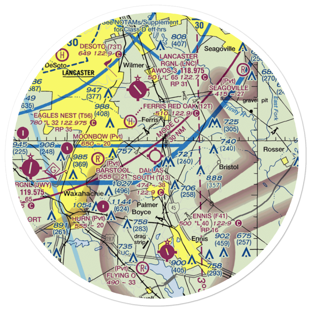 Dallas South Port Airport (T13) VFR Sectional Sticker (30 mile) 