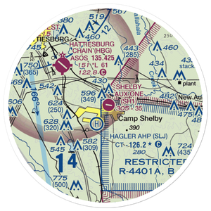 Shelby Auxiliary Field One Airport (SH1) VFR Sectional Sticker (20 mile)
