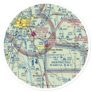 Shelby Auxiliary Field One Airport (SH1) VFR Sectional Sticker (30 mile)
