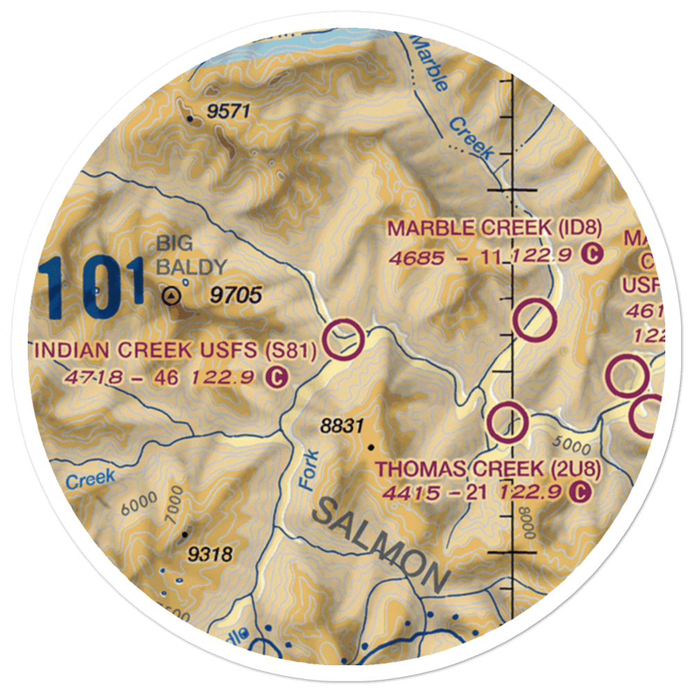 Indian Creek US Forest Service Airport (S81) VFR Sectional Sticker (20 mile) 