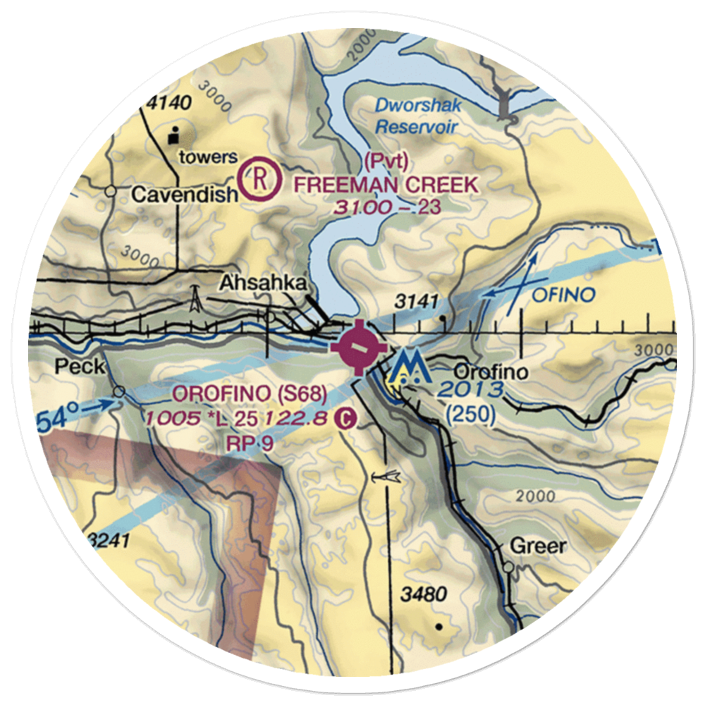Orofino Municipal Airport (S68) VFR Sectional Sticker (20 mile) 