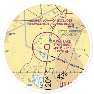 Alkali Lake State Airport (R03) VFR Sectional Sticker (20 mile)