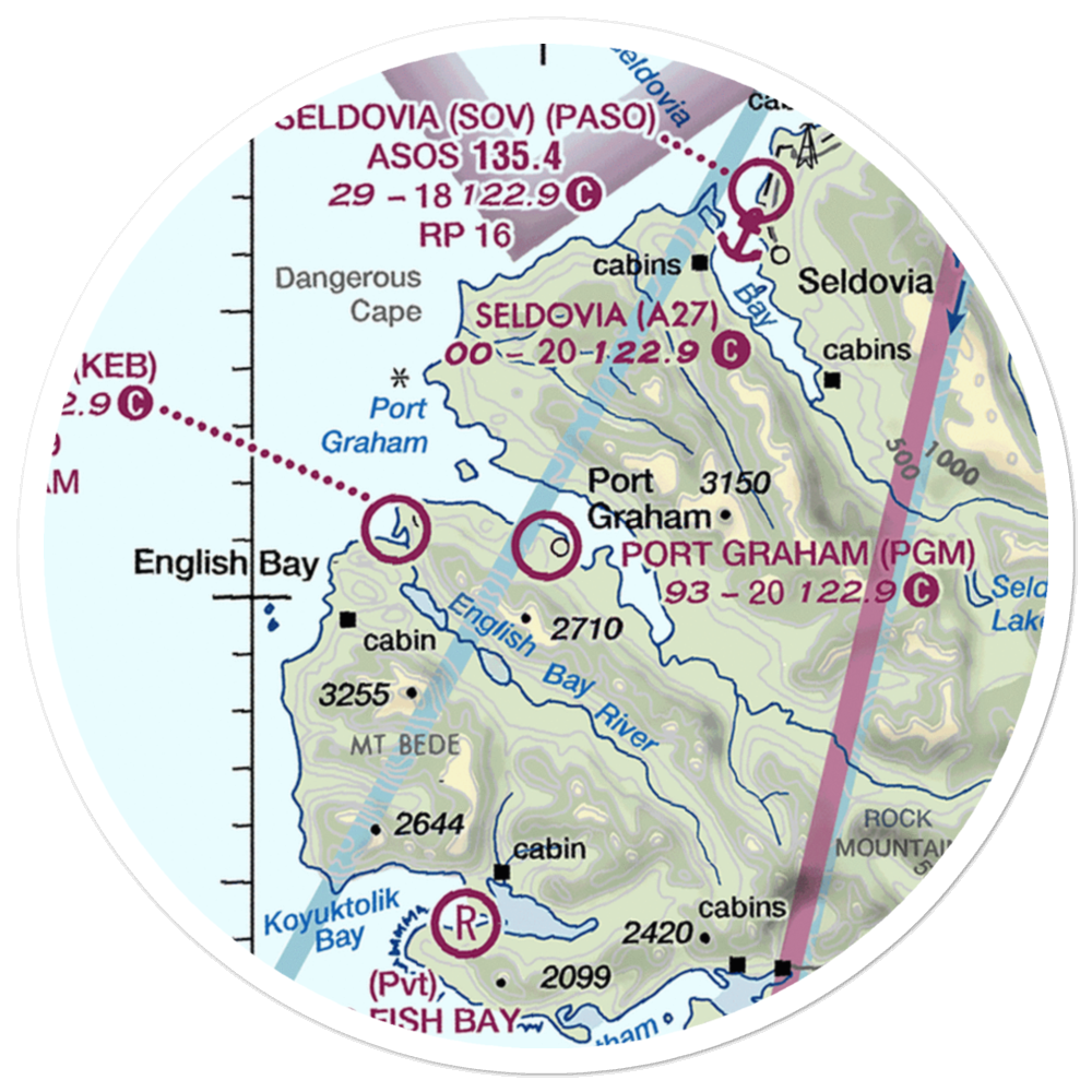 Port Graham Airport (PGM) VFR Sectional Sticker (20 mile) 