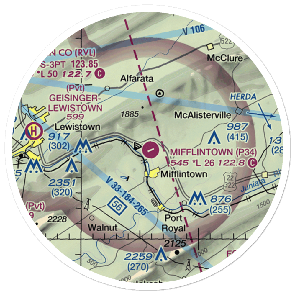 Mifflintown Airport (P34) VFR Sectional Sticker (20 mile) 