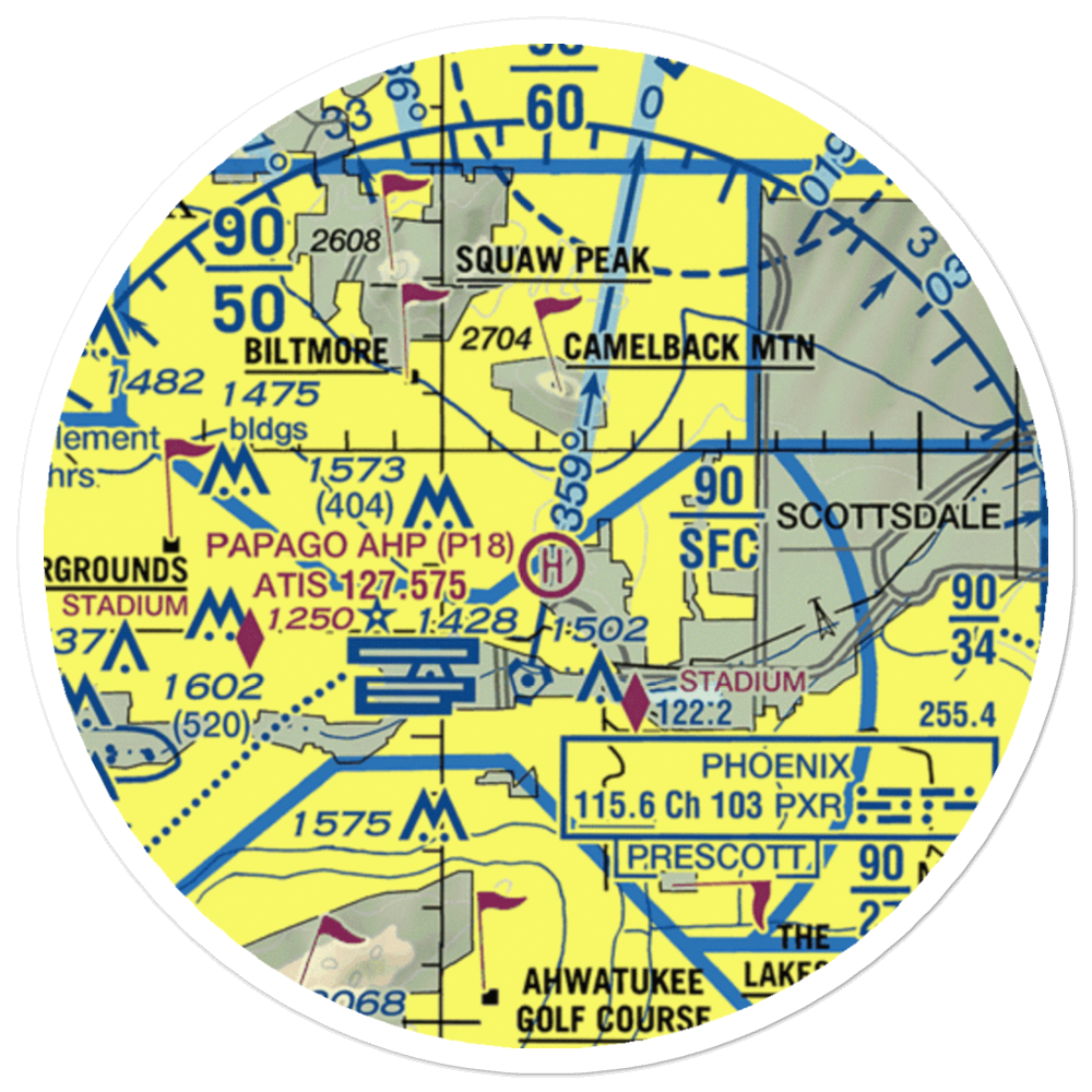 Papago Army Heliport (P18) VFR Sectional Sticker (20 mile) 
