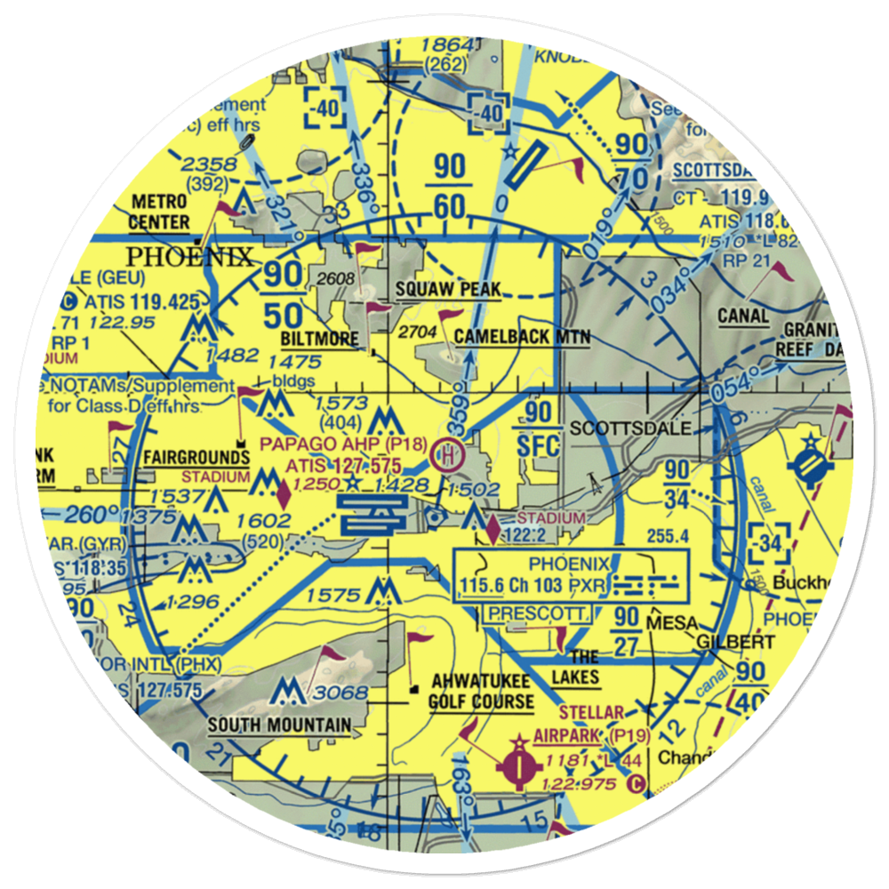 Papago Army Heliport (P18) VFR Sectional Sticker (30 mile) 