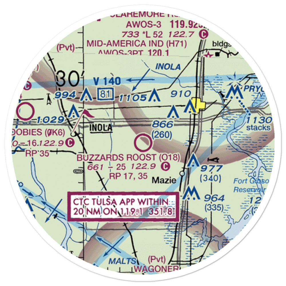 Buzzards Roost Airport (O18) VFR Sectional Sticker (20 mile) 