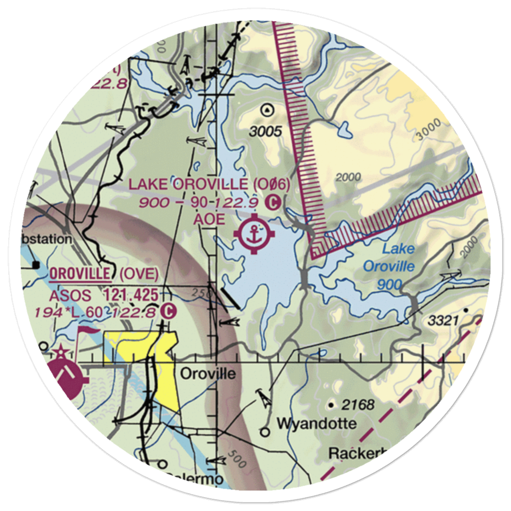 Lake Oroville Landing Area Seaplane Base (O06) VFR Sectional Sticker (20 mile) 