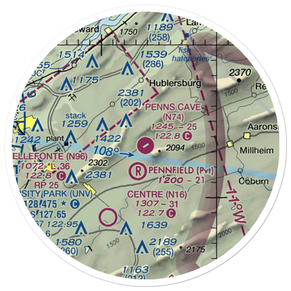 Penns Cave Airport (N74) VFR Sectional Sticker (20 mile) 