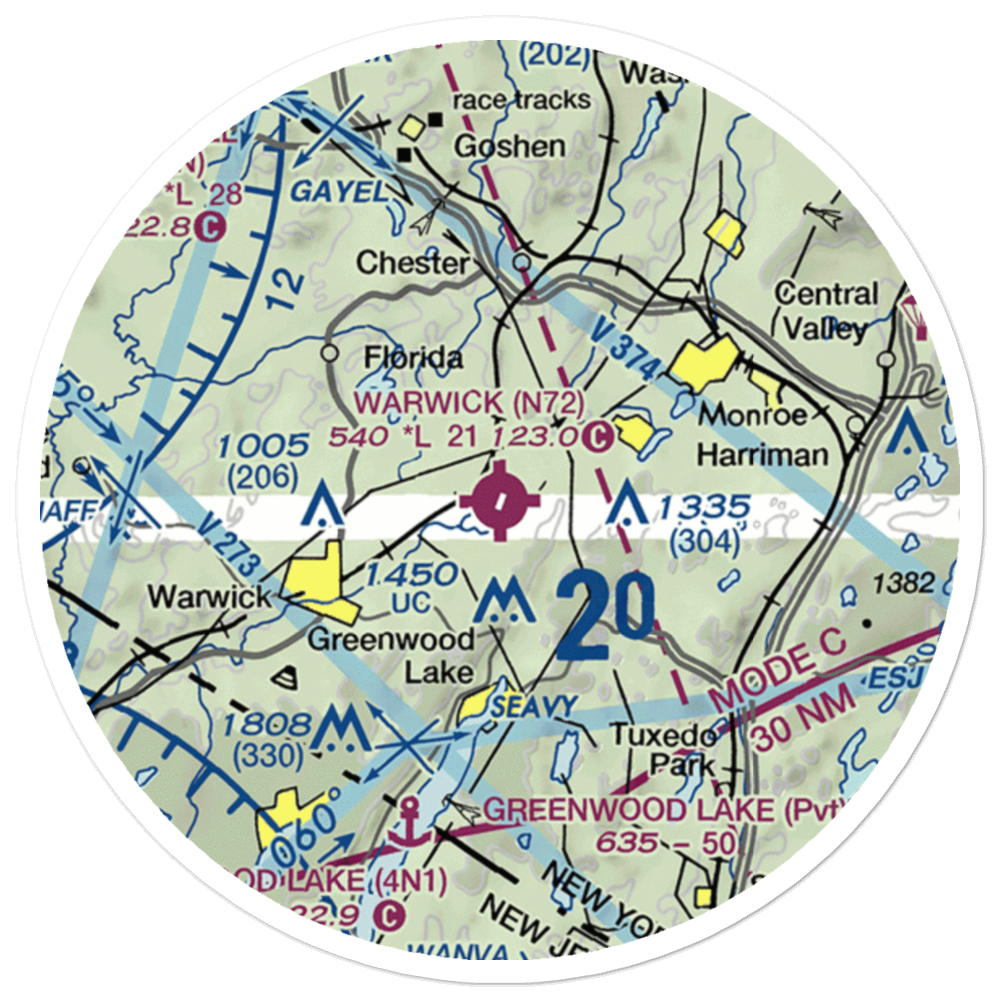 Warwick Municipal Airport (N72) VFR Sectional Sticker (20 mile) 