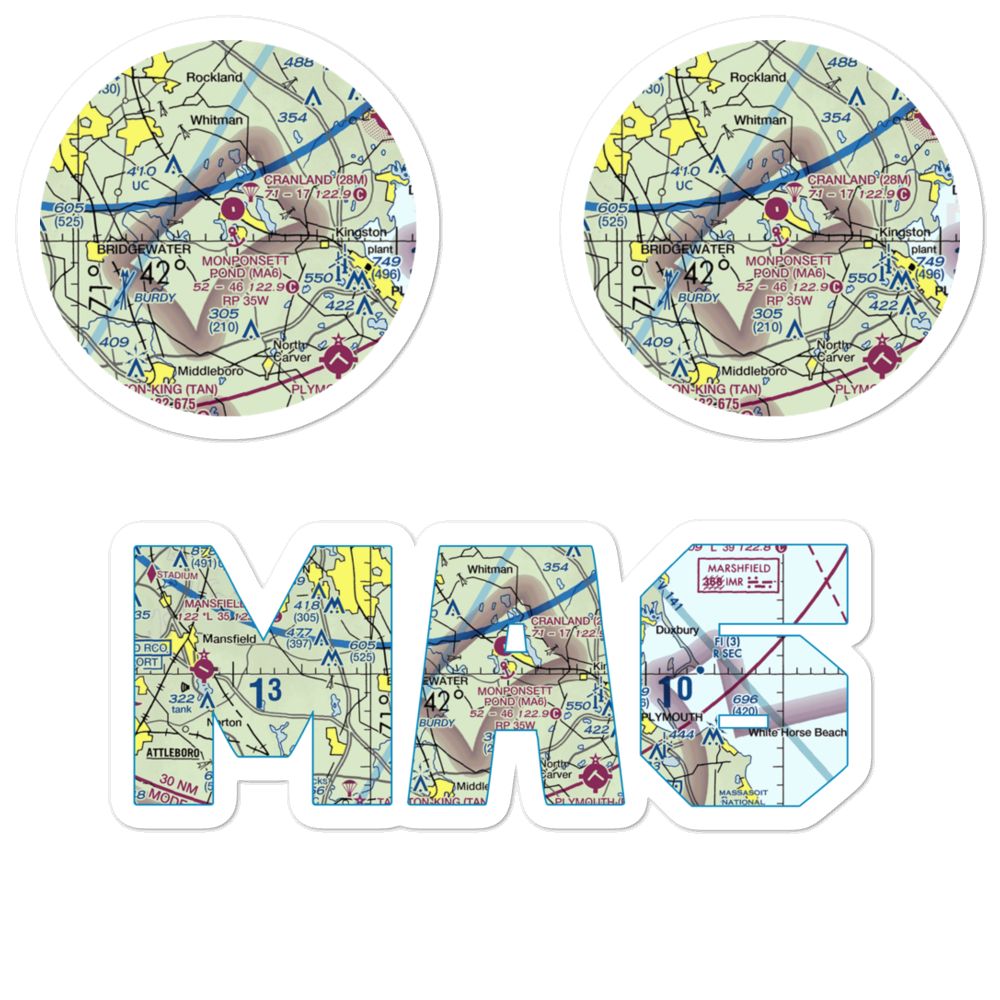 Monponsett Pond Seaplane Base (MA6) VFR Sectional Sticker Pack 