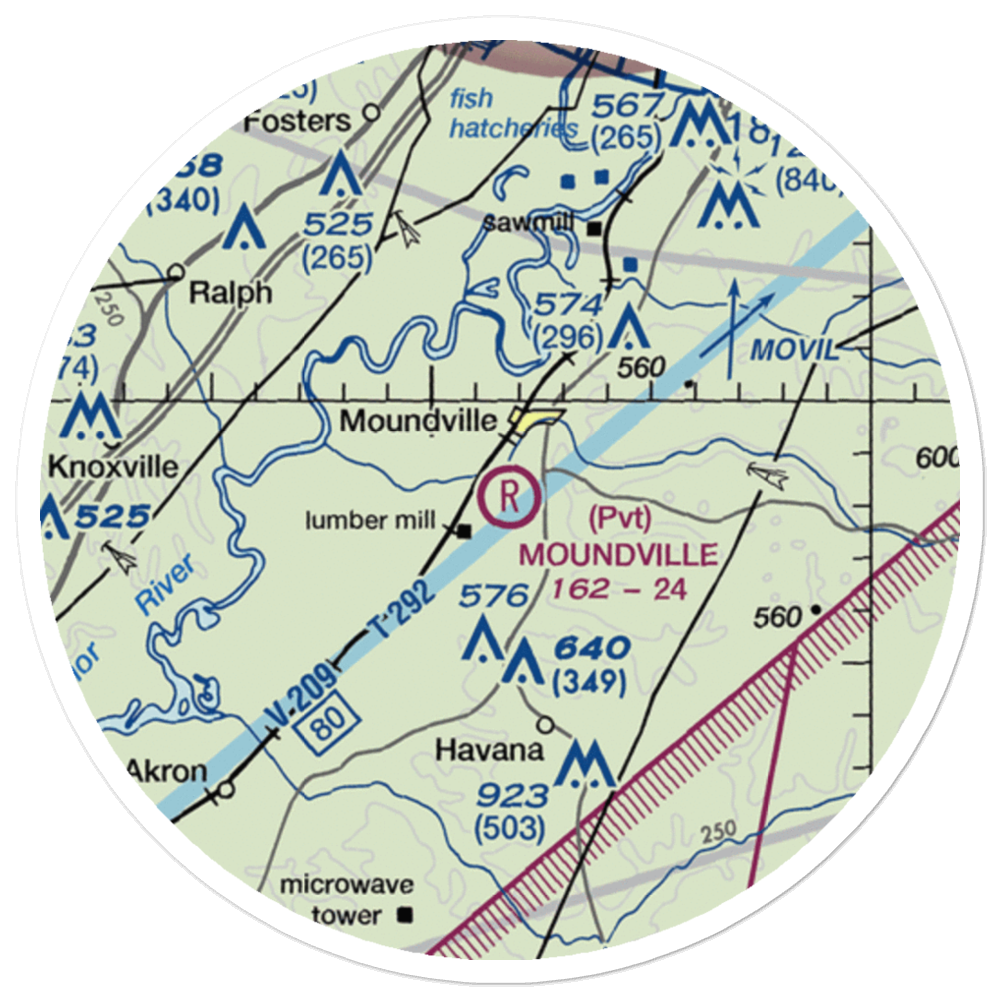 Moundville Airport (L44) VFR Sectional Sticker (20 mile) 