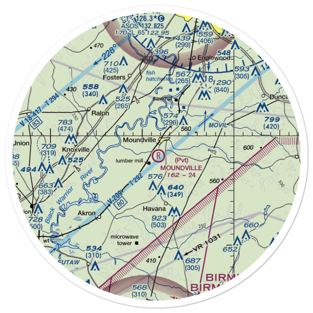 Moundville Airport (L44) VFR Sectional Sticker (30 mile) 