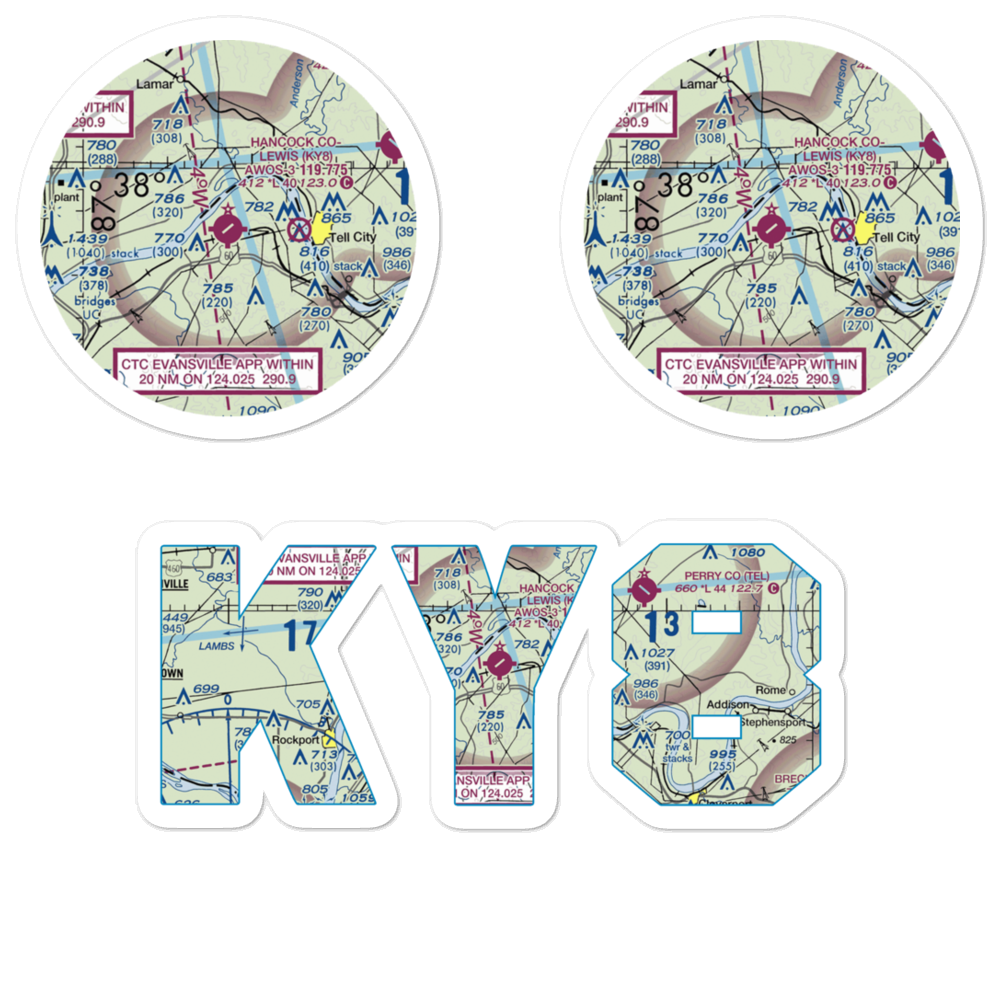 Hancock County-Ron Lewis Field (KY8) VFR Sectional Sticker Pack 