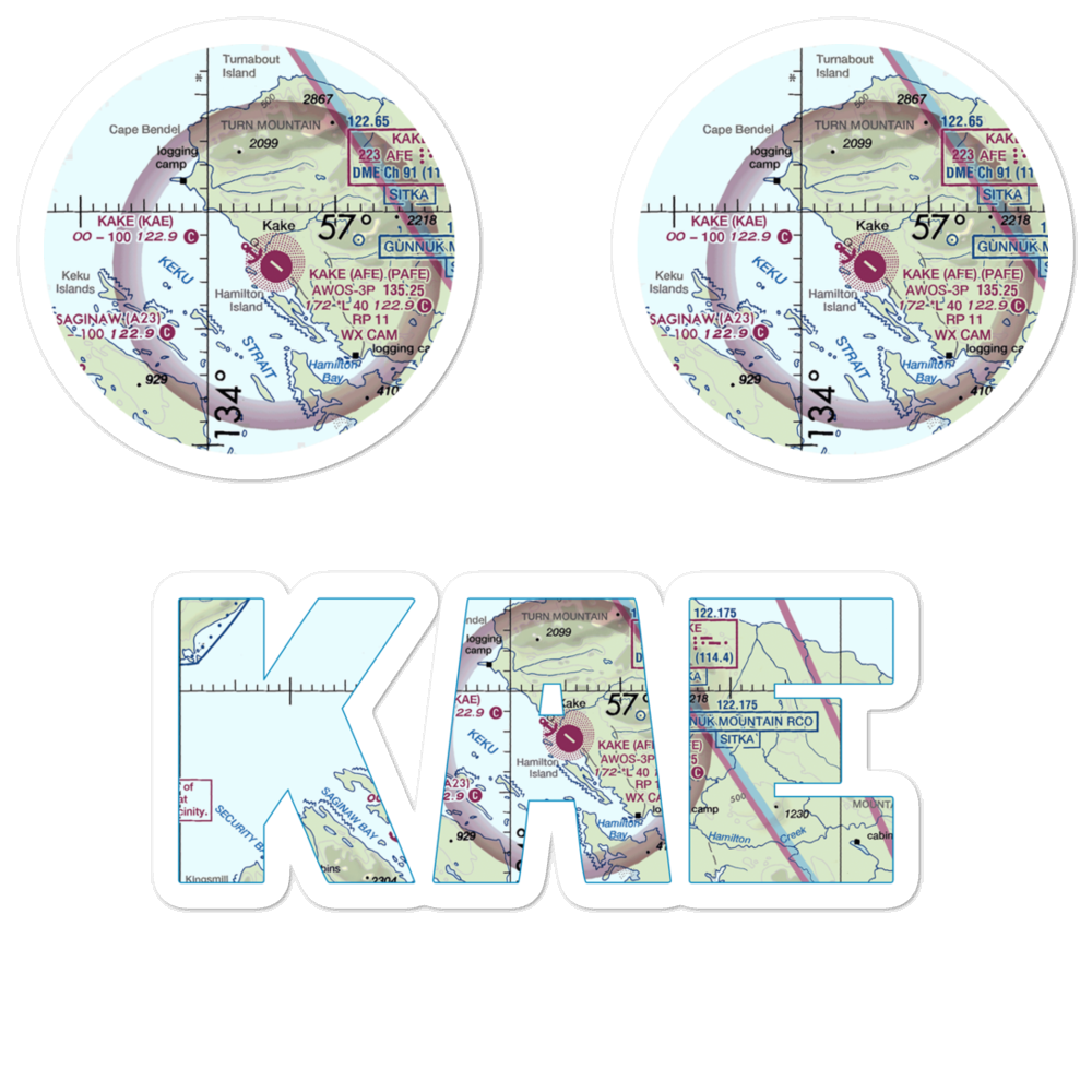 Kake Seaplane Base (KAE) VFR Sectional Sticker Pack 