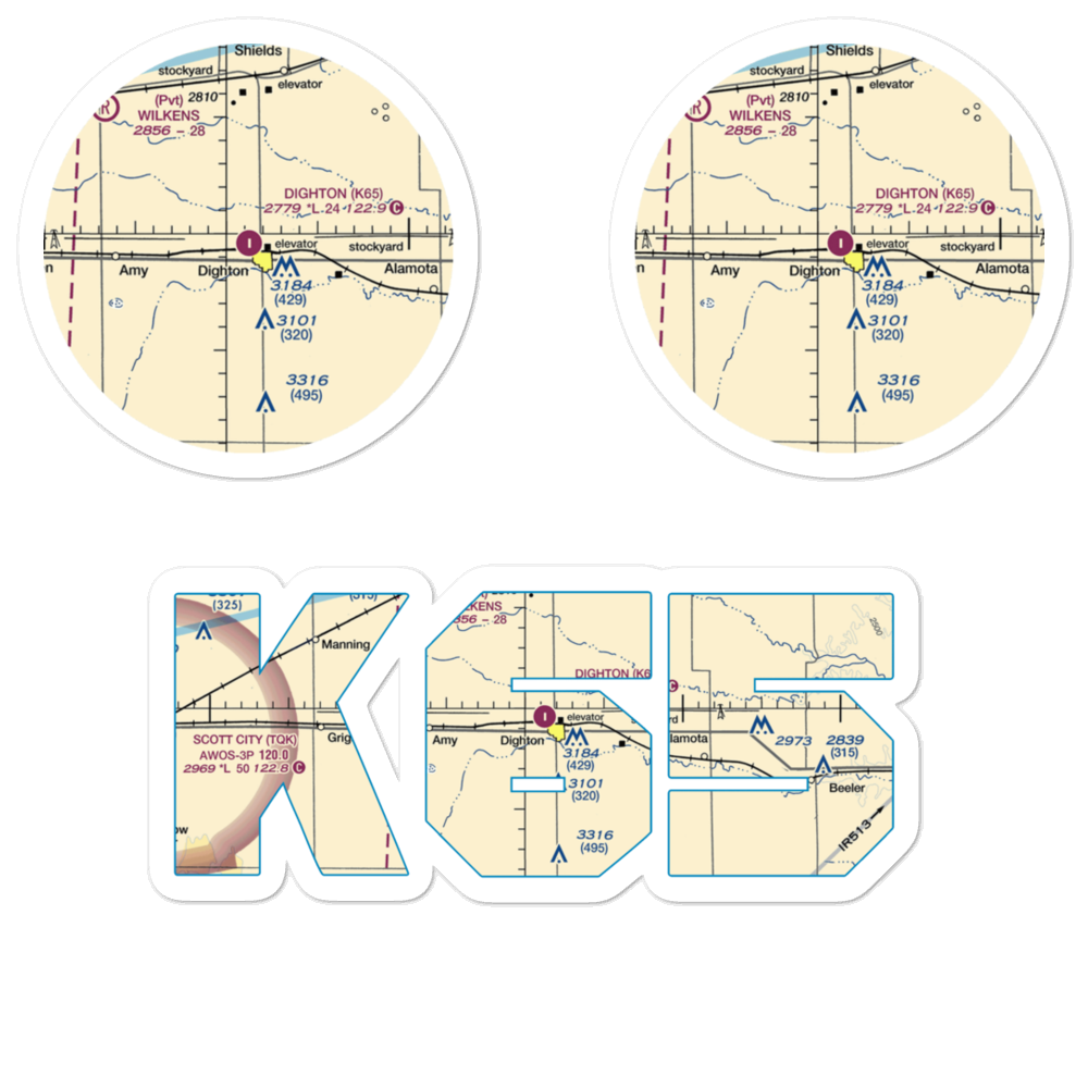 Dighton Airport (K65) VFR Sectional Sticker Pack 
