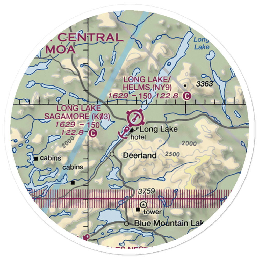 Long Lake Sagamore Seaplane Base & Marina (K03) VFR Sectional Sticker (20 mile) 