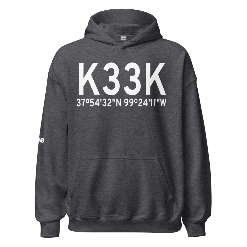 Kinsley Municipal Airport (K33K) ICAO Hoodie Sweatshirt 