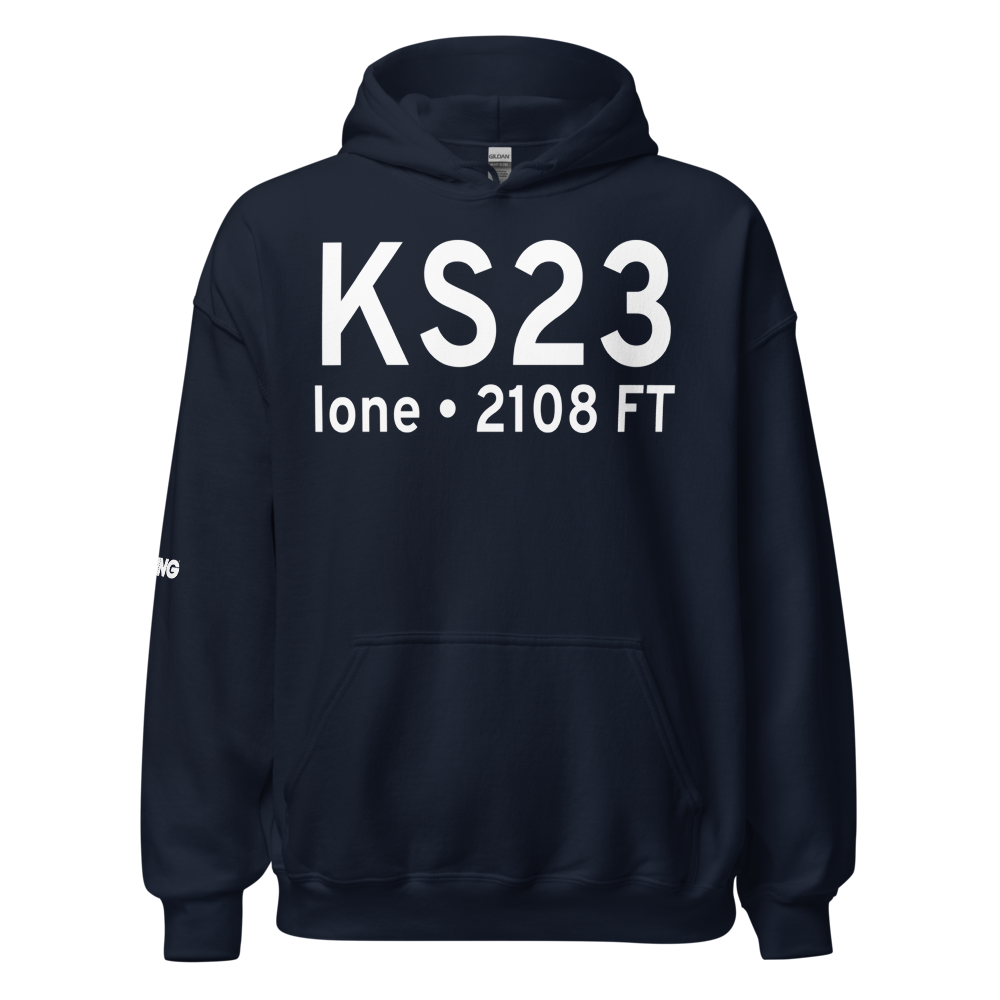 Ione Municipal Airport (KS23) ICAO Hoodie Sweatshirt 