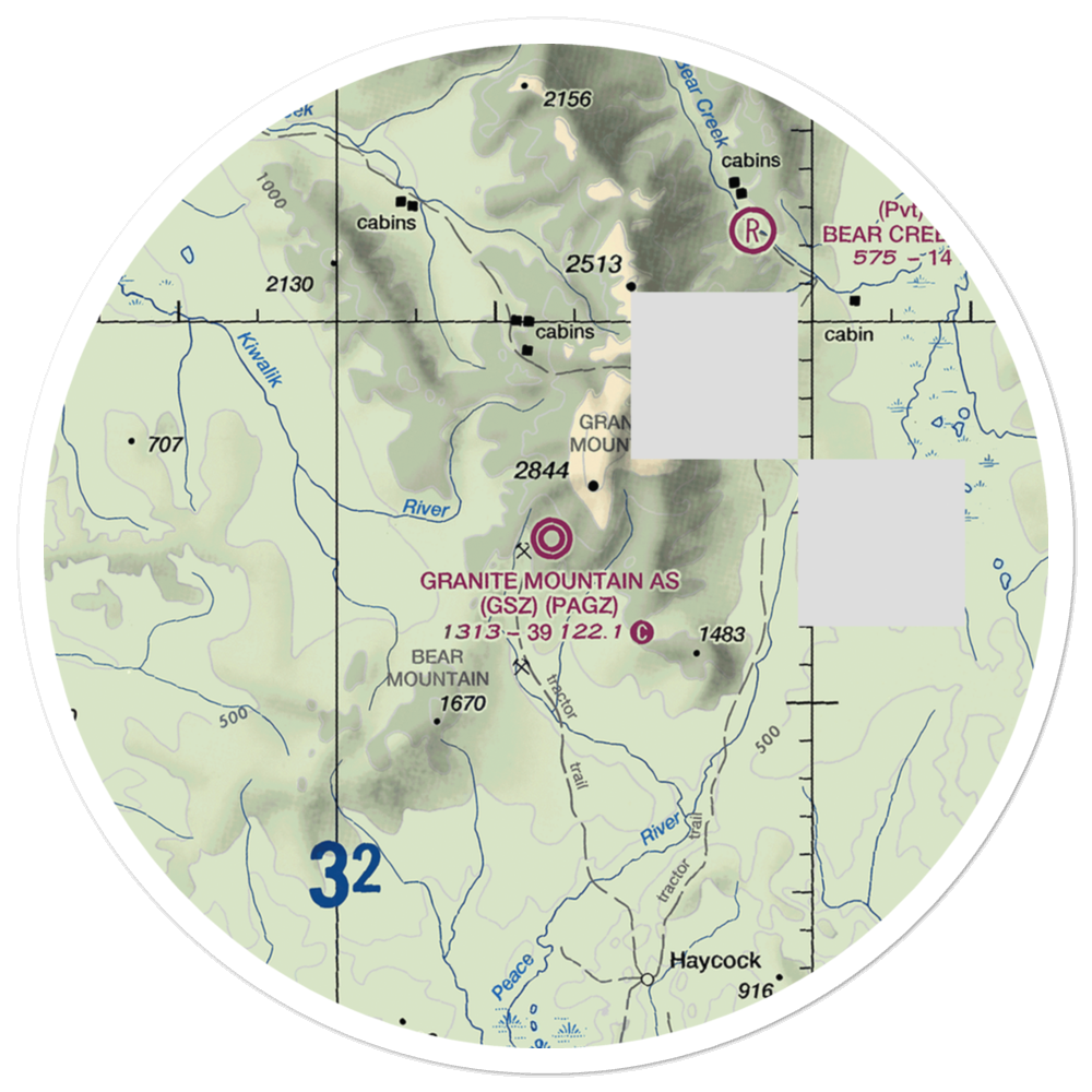 Granite Mountain Air Station (GSZ) VFR Sectional Sticker (30 mile) 