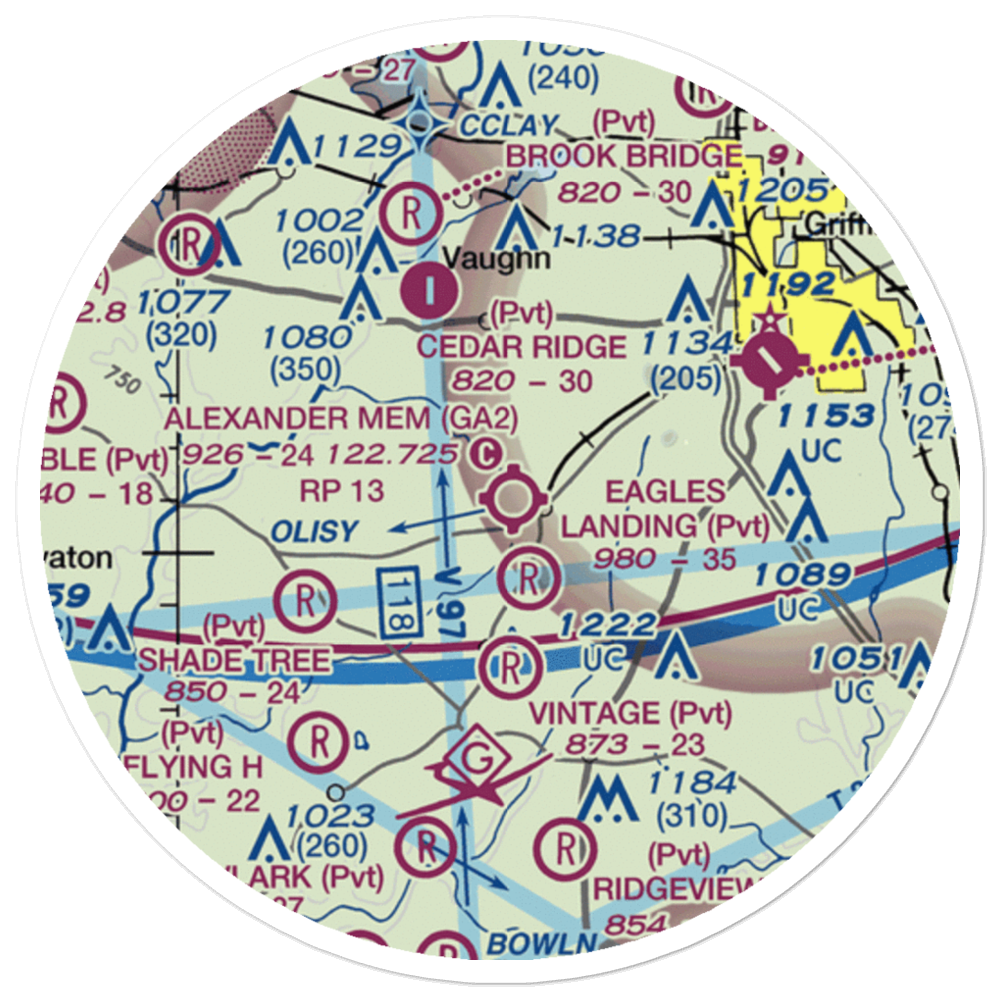 Alexander Memorial Airport (GA2) VFR Sectional Sticker (20 mile) 