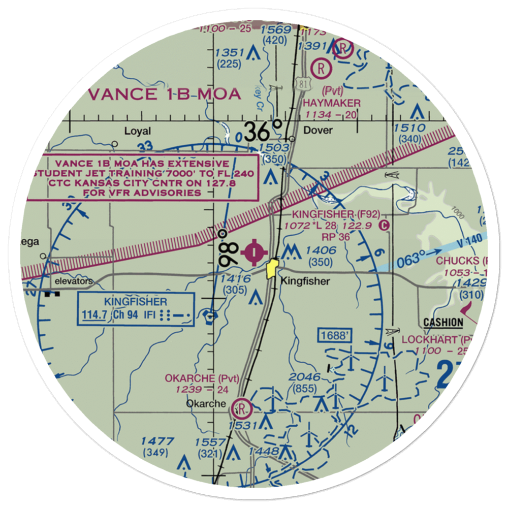 Kingfisher Airport (F92) VFR Sectional Sticker (30 mile) 