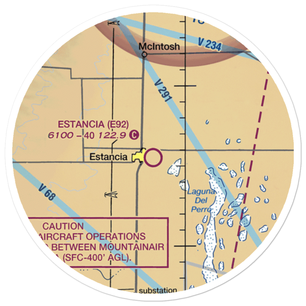 Estancia Municipal Airport (E92) VFR Sectional Sticker (20 mile) 