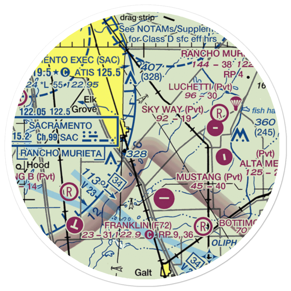 Elk Grove Airport (E27) VFR Sectional Sticker (20 mile) 