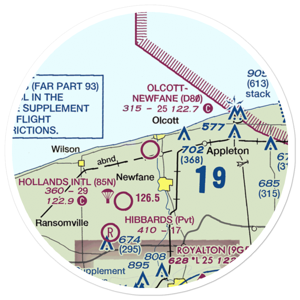 Olcott-Newfane Airport (D80) VFR Sectional Sticker (20 mile) 