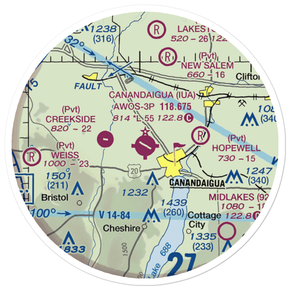 Canandaigua Airport (IUA) VFR Sectional Sticker (20 mile) 