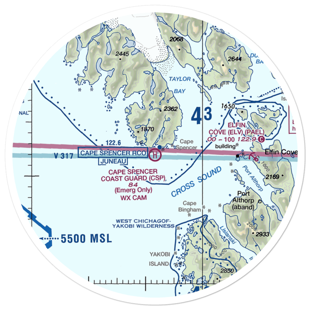 Cape Spencer C.G. Heliport (CSP) VFR Sectional Sticker (30 mile) 