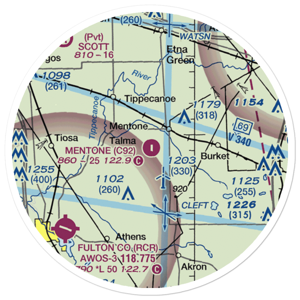 Mentone Airport (C92) VFR Sectional Sticker (20 mile) 