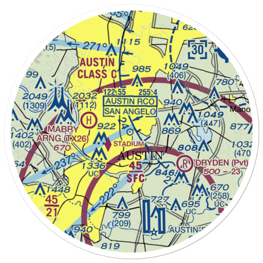 Austin Robert Mueller Municipal (AUS) VFR Sectional Sticker (20 mile) 