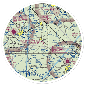 Clio Crop Care Airport (9W9) VFR Sectional Sticker (30 mile)