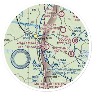 Valley Mills Municipal Airport (9F1) VFR Sectional Sticker (20 mile)