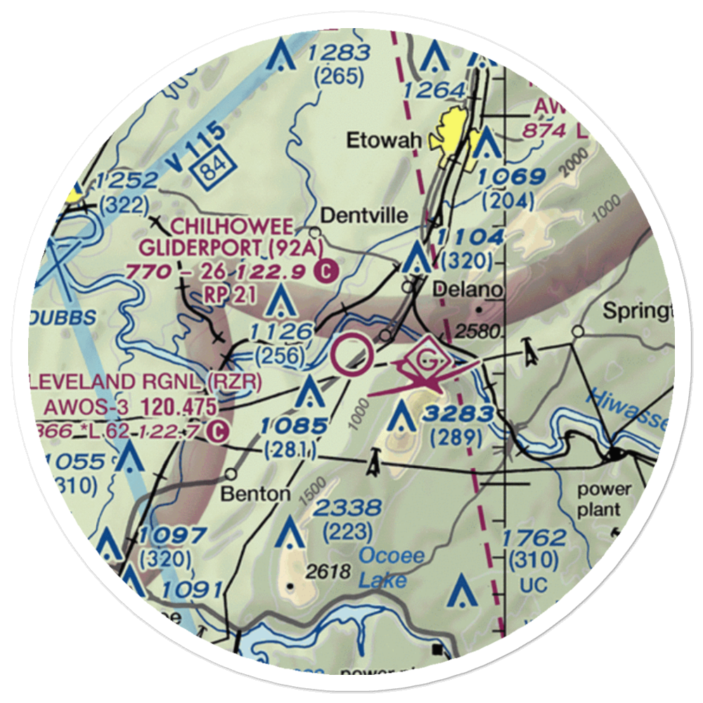 Chilhowee Gliderport (92A) VFR Sectional Sticker (20 mile) 