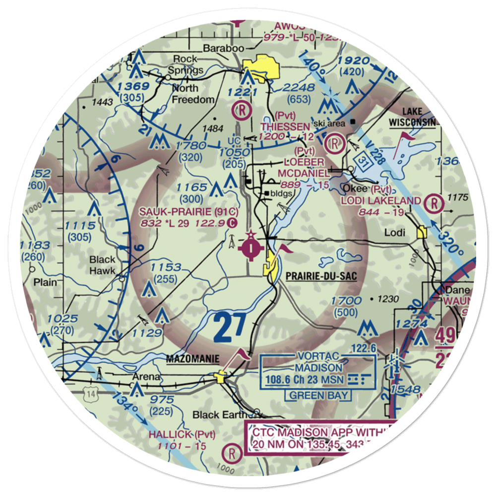 Sauk-Prairie Airport (91C) VFR Sectional Sticker (30 mile) 