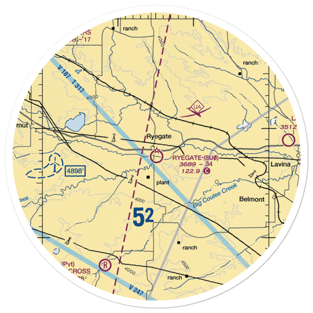 Ryegate Airport (8U0) VFR Sectional Sticker (30 mile) 