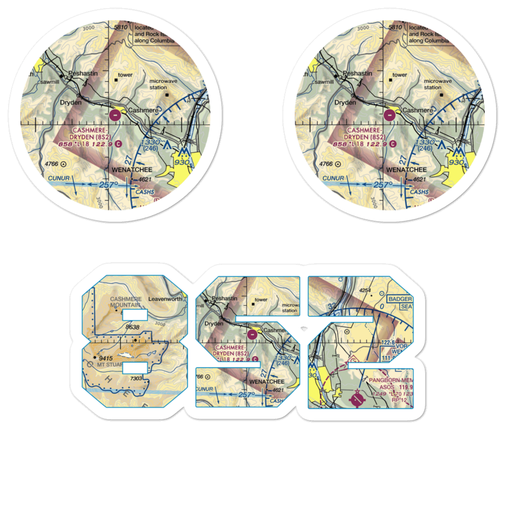 Cashmere-Dryden Airport (8S2) VFR Sectional Sticker Pack 