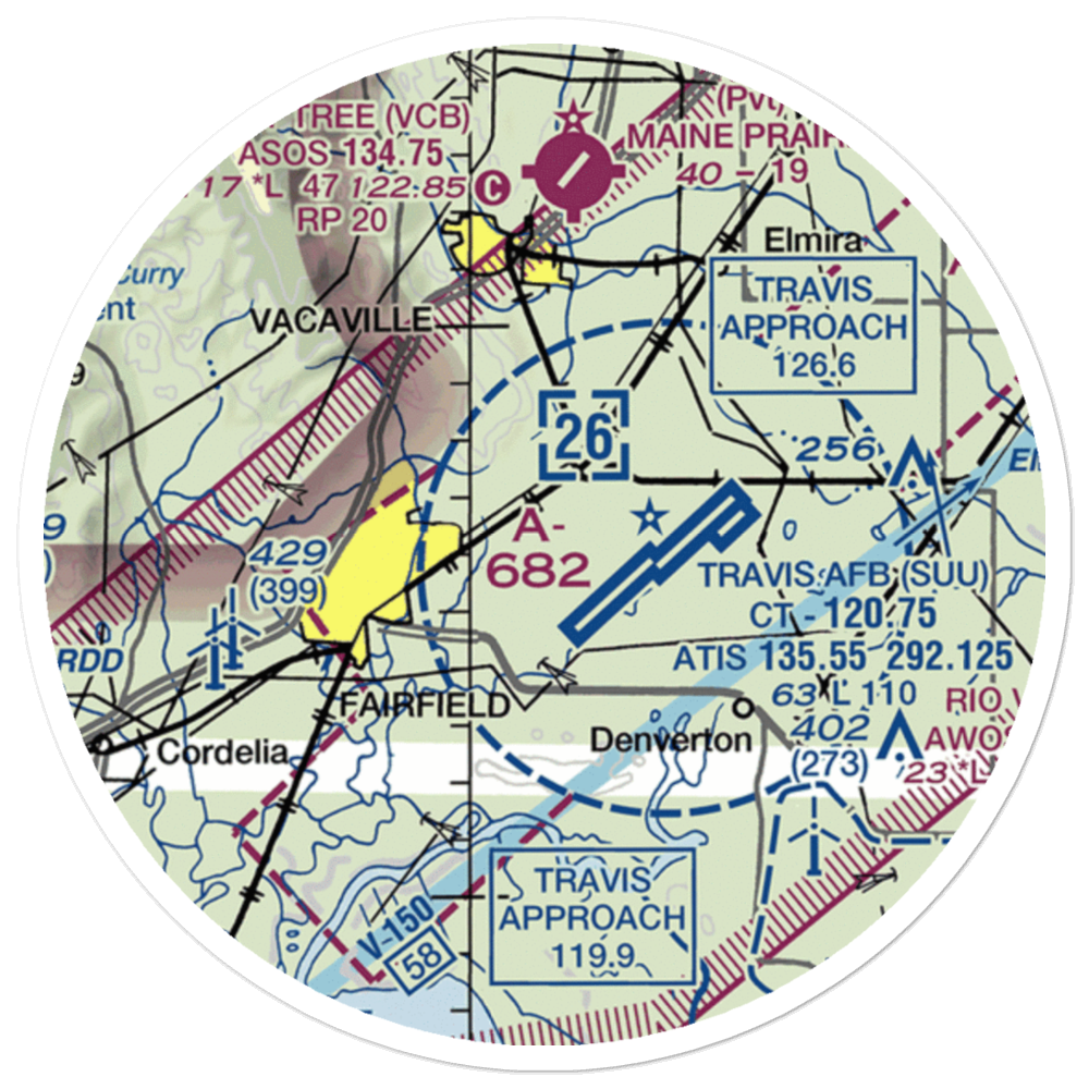 Travis Air Force Base Aero Club (8Q0) VFR Sectional Sticker (20 mile) 