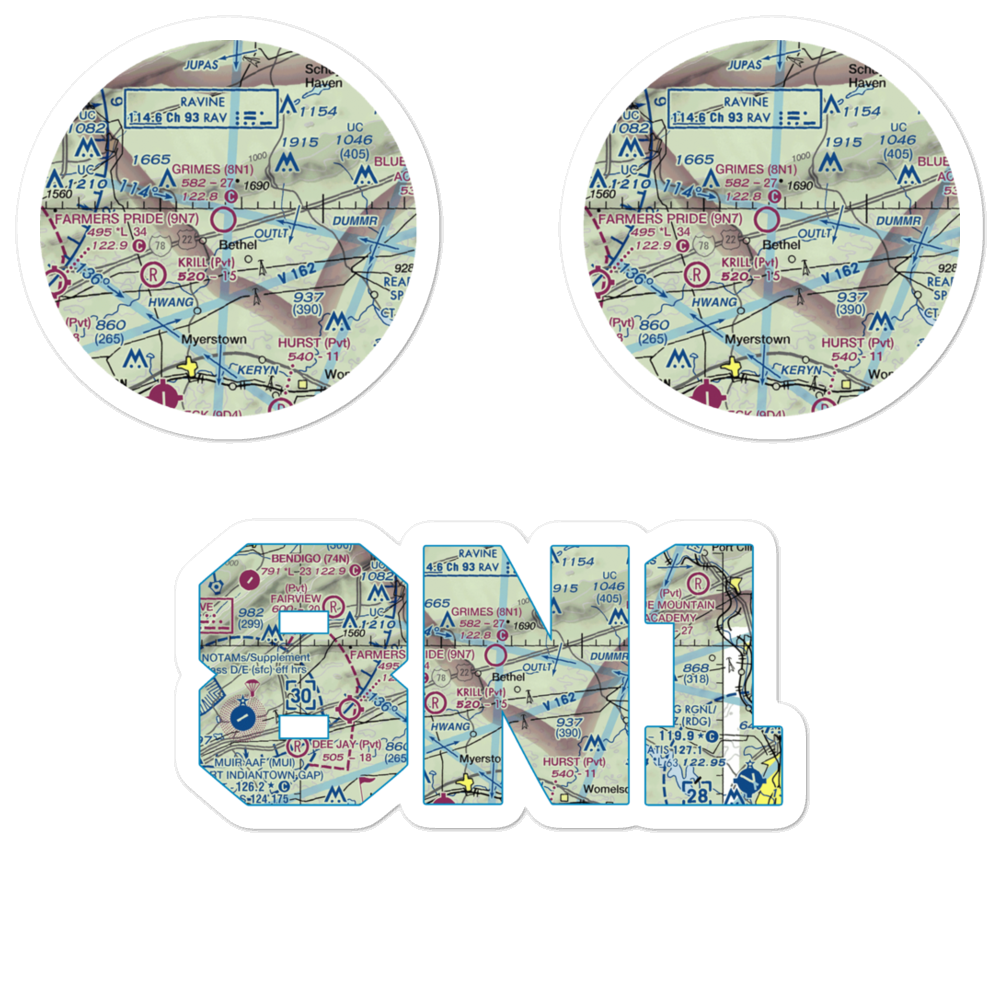 Grimes Airport (8N1) VFR Sectional Sticker Pack 