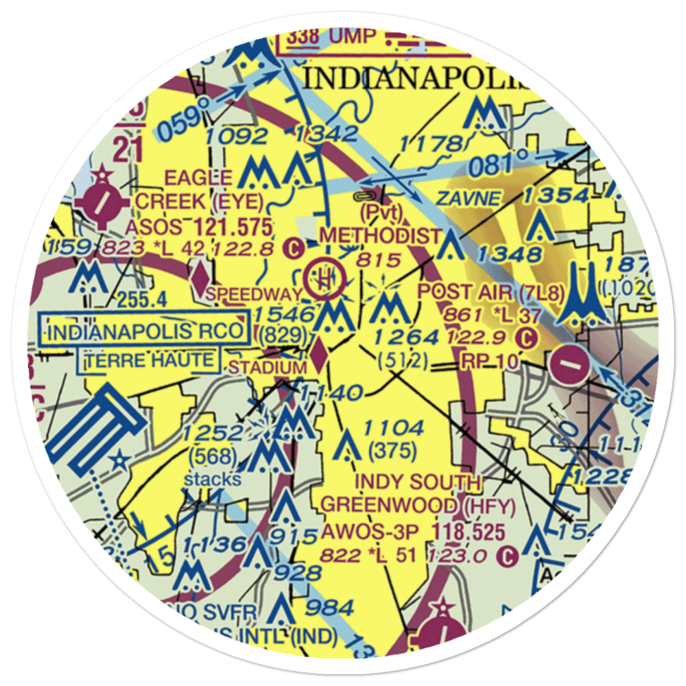 Indianapolis Downtown Heliport (8A4) VFR Sectional Sticker (20 mile) 