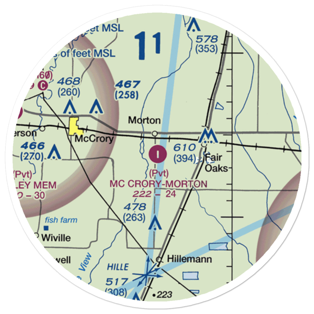 Mc Crory/Morton Airport (7M0) VFR Sectional Sticker (20 mile) 
