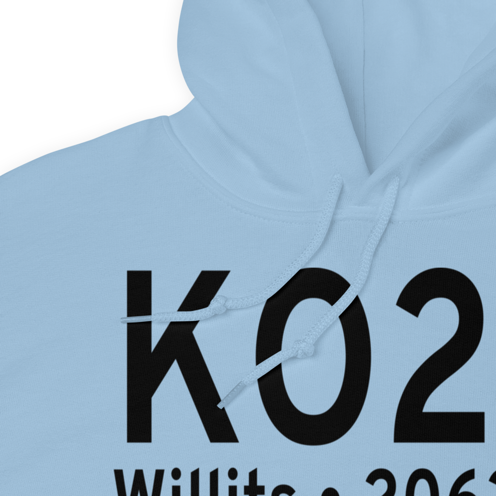 Ells Field Willits Municipal Airport (KO28) ICAO Hoodie Sweatshirt 