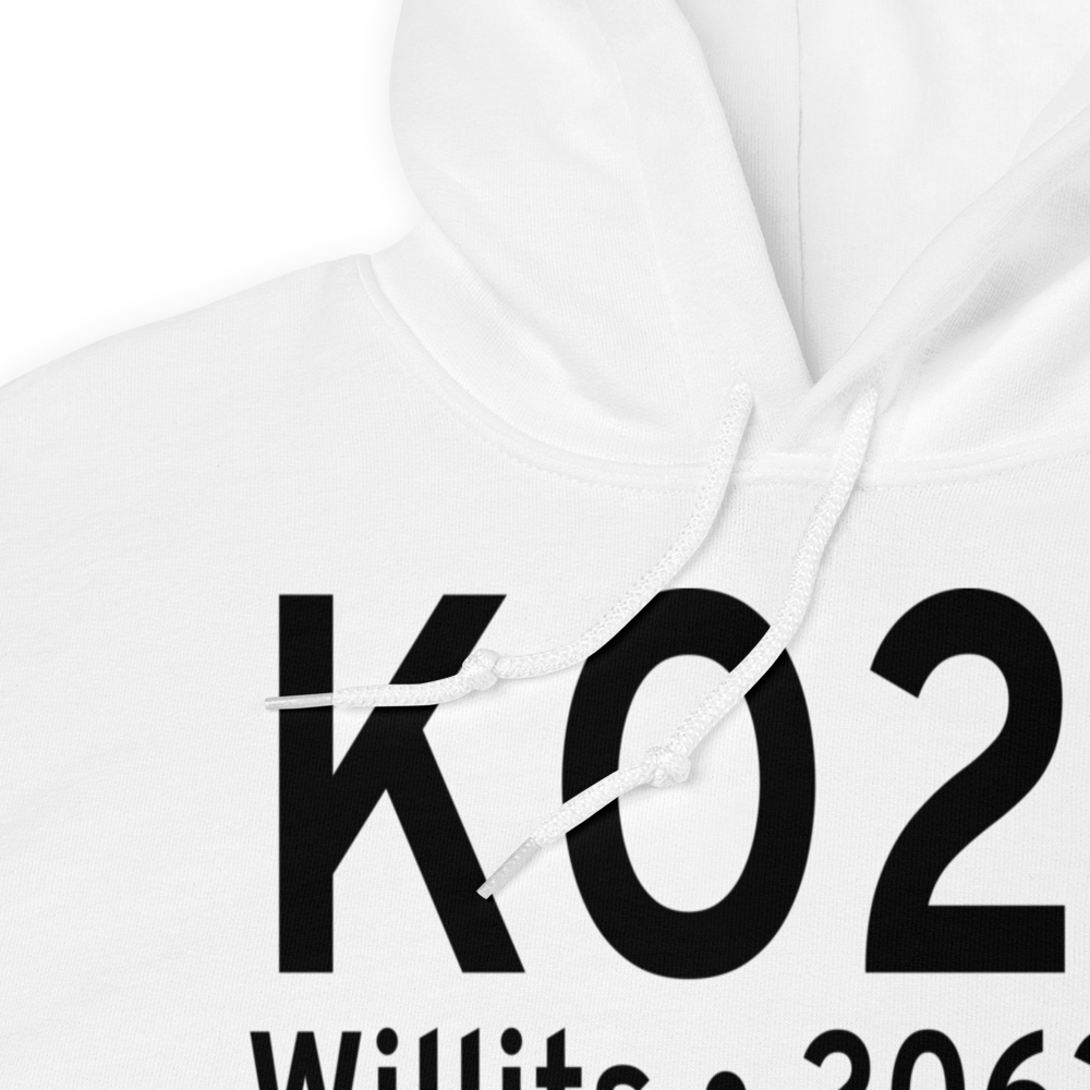 Ells Field Willits Municipal Airport (KO28) ICAO Hoodie Sweatshirt 