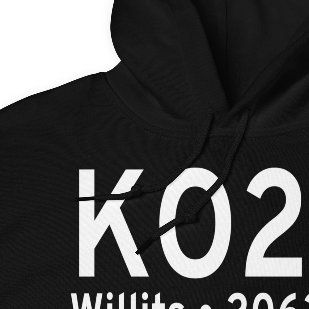Ells Field Willits Municipal Airport (KO28) ICAO Hoodie Sweatshirt 