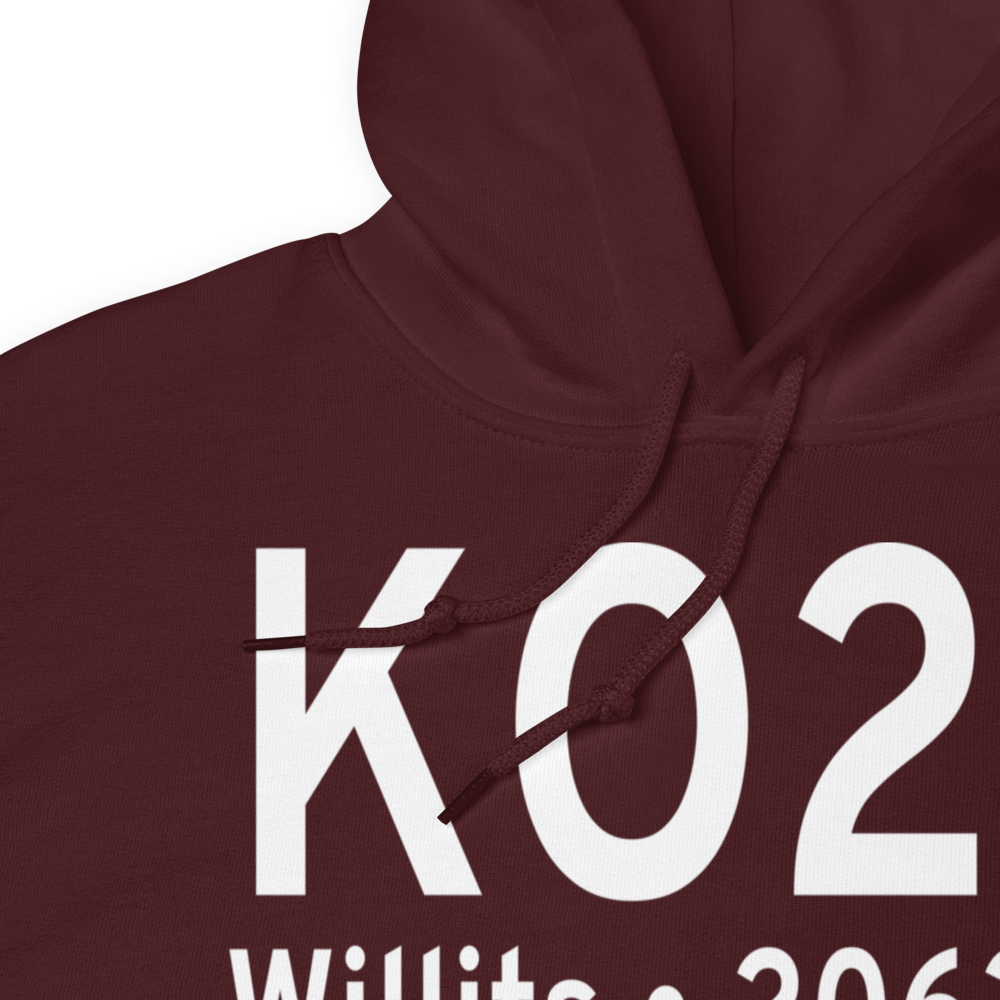 Ells Field Willits Municipal Airport (KO28) ICAO Hoodie Sweatshirt 