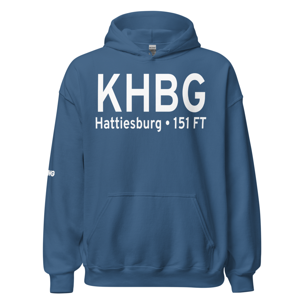 Hattiesburg Bobby L Chain Municipal Airport (KHBG) ICAO Hoodie Sweatshirt 