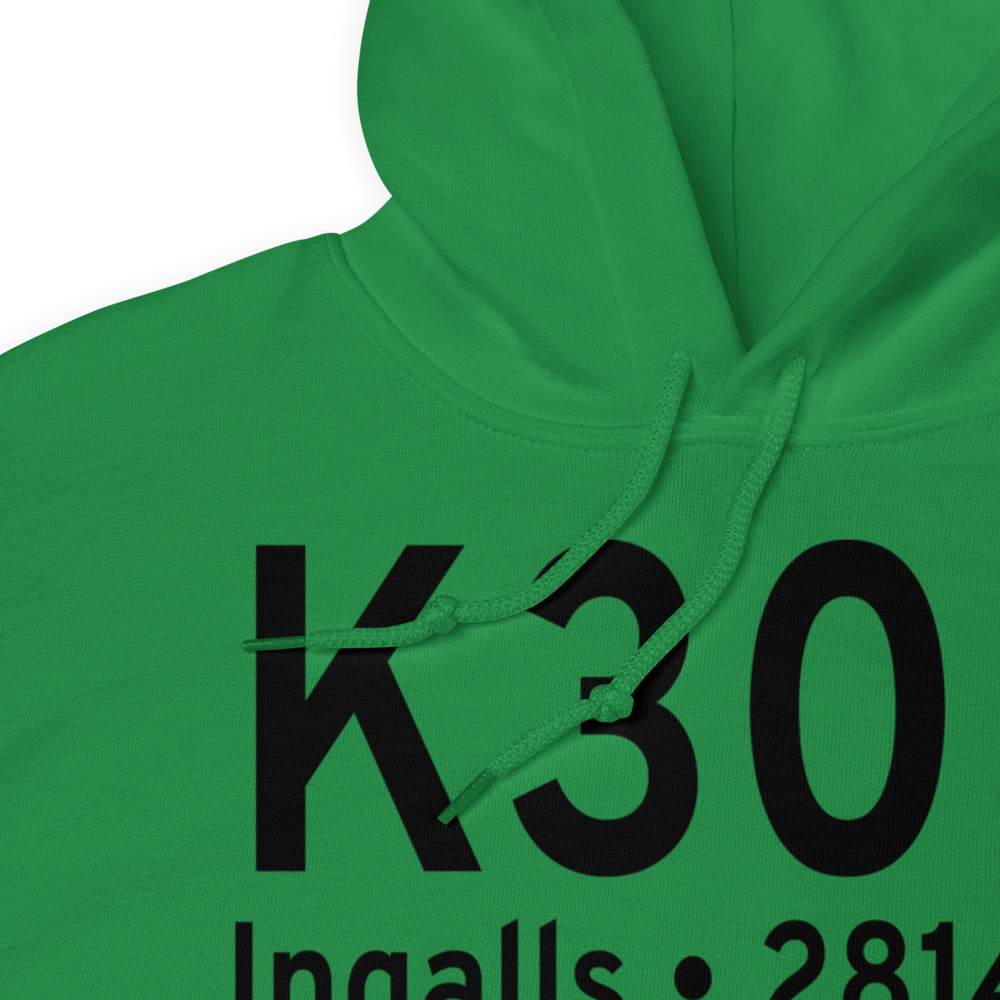 Ingalls Municipal Airport (K30K) ICAO Hoodie Sweatshirt 