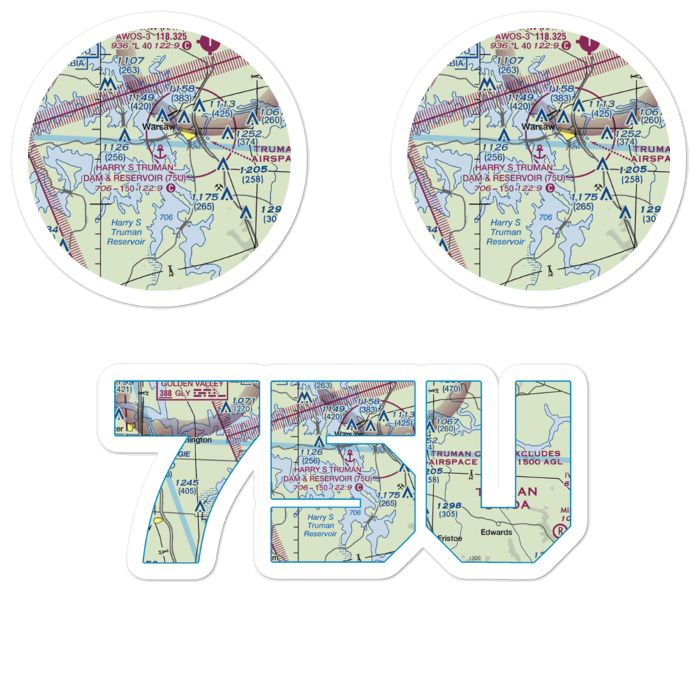Harry S Truman Dam & Reservoir Seaplane Base (75U) VFR Sectional Sticker Pack 